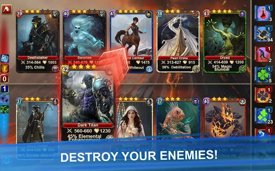 Blood of Titans: Card Battle [MOD: безлимитные ресурсы и усиленные карты] на Андроид — скриншот 1