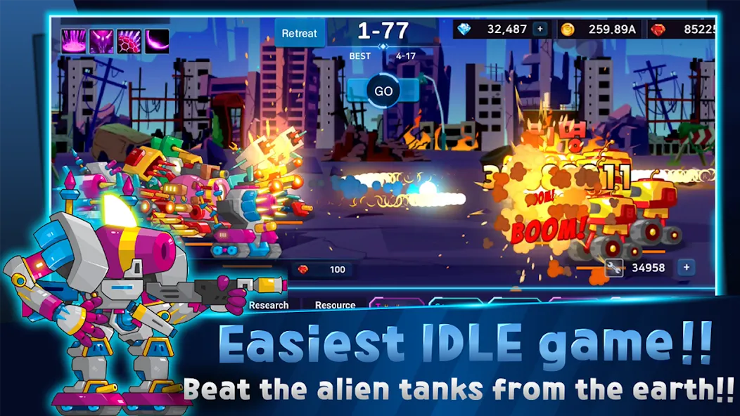 Mini Robot Tank : idle [MOD: безлимитные деньги и оружие] на Андроид — скриншот 1