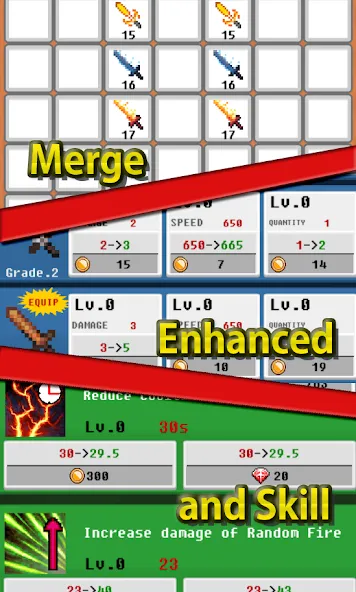 Взломанная Merge Sword :Idle Merged Sword [MOD: безлимитные монеты и усиленные мечи] на Андроид — скриншот 2