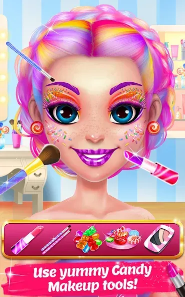 Взломанная Candy Makeup Beauty Game [MOD: безлимитные деньги и макияж открыт] на Андроид — скриншот 2