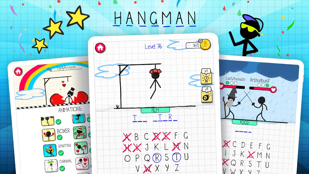 Взломанная Hangman [MOD: без рекламы и бесконечные подсказки] на Андроид — скриншот 5