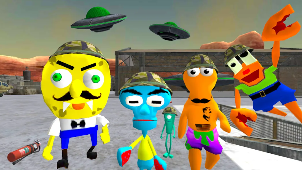 Скачать взлом Sponge Area 51. Neighbor Alien [MOD: безлимитные патроны и ускоренный бег] — скриншот 1