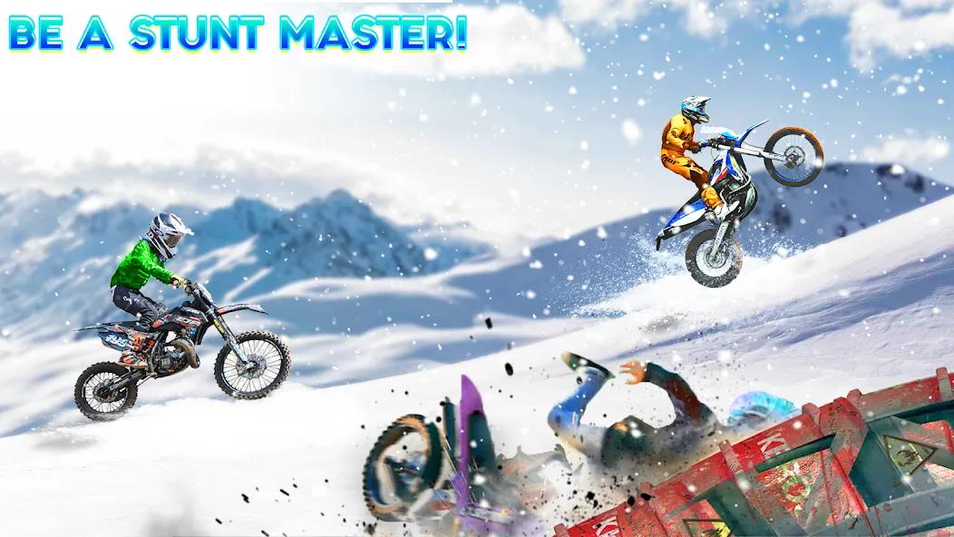 Snow Tricky Bike Stunt Race 3D [MOD: безлимитные деньги и топливо] последняя версия — скриншот 3