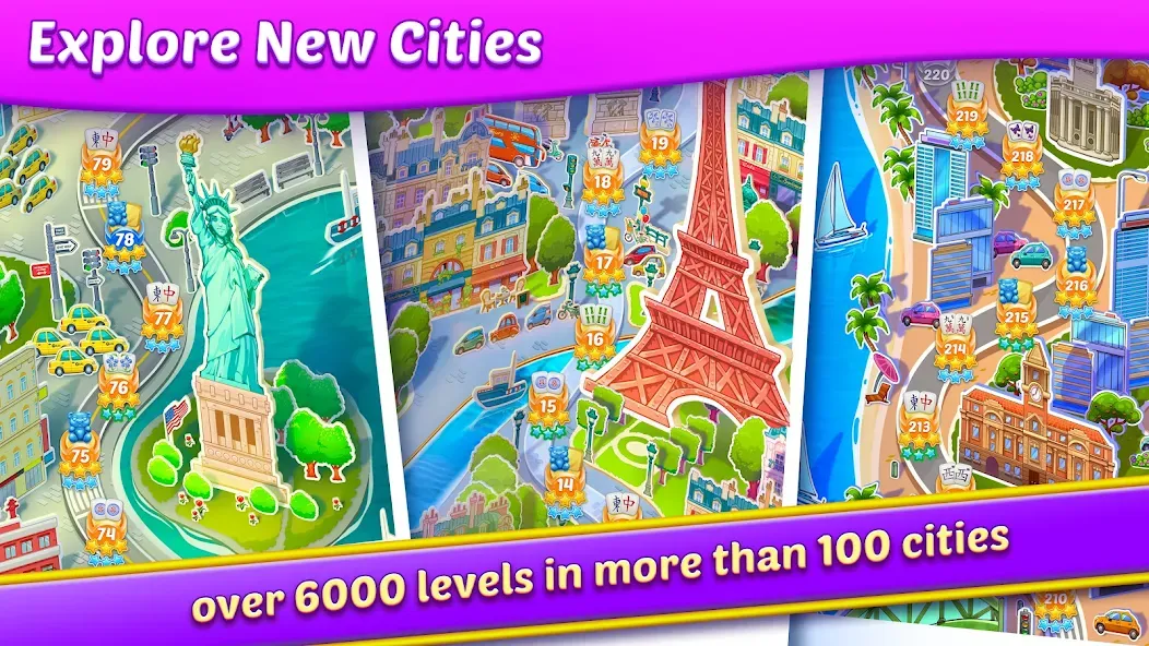 Скачать Mahjong City Tours: Tile Match [MOD: безлимитные деньги и открыты все уровни] на телефон — скриншот 3