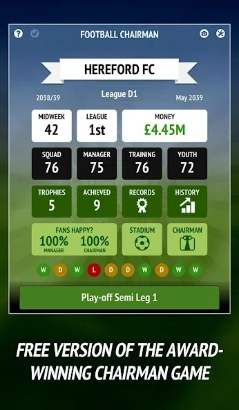 Скачать Football Chairman (Soccer] [MOD: безлимитные деньги и премиум] — скриншот 1