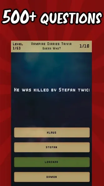 Vampire Diaries Quiz Trivia [MOD: открыты все вопросы и подсказки] — Скачать бесплатно (APK) — скриншот 1