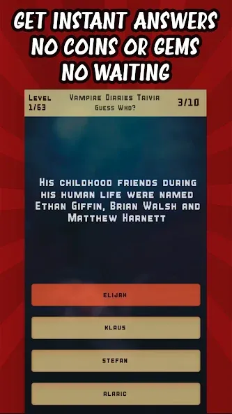 Vampire Diaries Quiz Trivia [MOD: открыты все вопросы и подсказки] — Скачать бесплатно (APK) — скриншот 3
