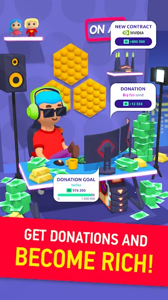 Idle Streamer - Tuber game [MOD: безлимитные деньги и бонусы] — Скачать бесплатно (APK) — скриншот 2