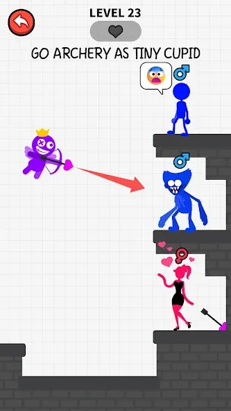 Скачать взлом Love Archer rainbow monster [MOD: безлимитные стрелы и открытые уровни] — скриншот 1