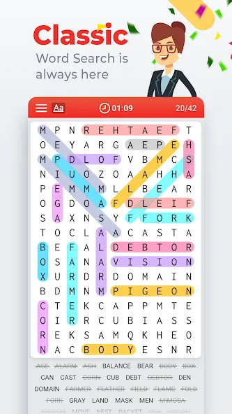 Скачать Word Search Colorful [MOD: подсказки доступны без ограничений] на телефон — скриншот 1