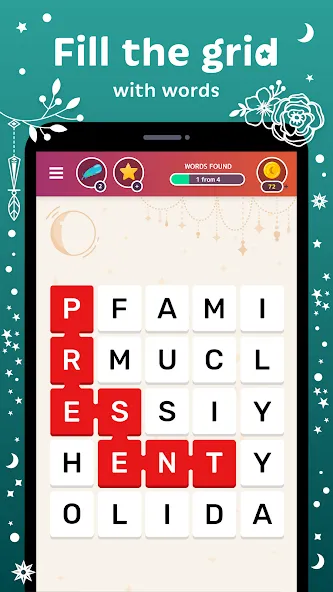 Скачать Word Catcher: Word Search [MOD: безлимитные подсказки и открыты уровни] — скриншот 2
