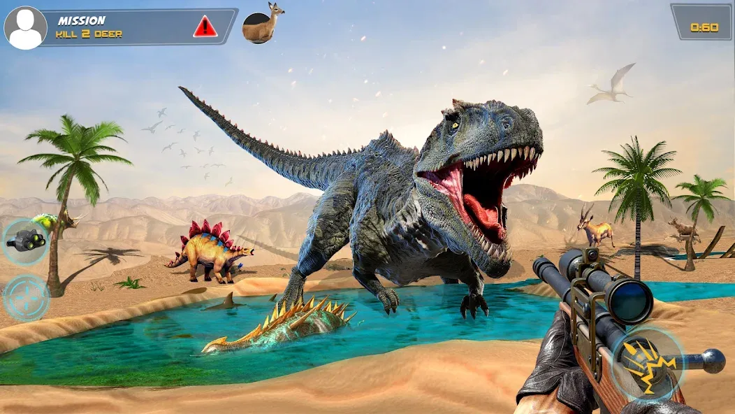 Скачать Dino Hunting Sniper Shooter 3D [MOD: безлимитные деньги и патроны] — скриншот 1