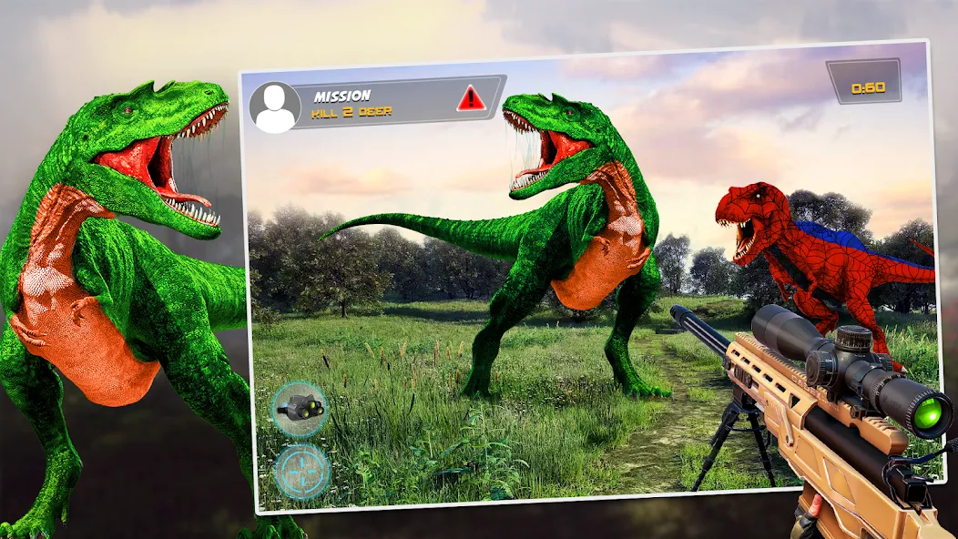 Скачать Dino Hunting Sniper Shooter 3D [MOD: безлимитные деньги и патроны] — скриншот 2