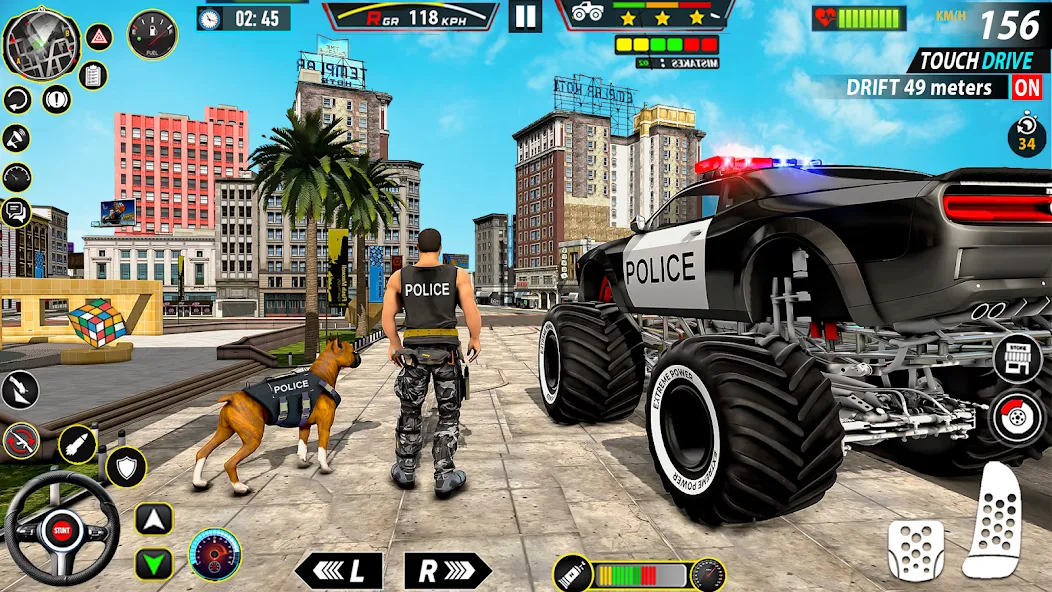 Police Monster Truck Car Games [MOD: безлимитные деньги и топливо] на Андроид — скриншот 1