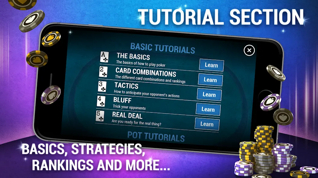 Взломанная Learn How To Play Texas Poker [MOD: бесконечные фишки и подсказки] на Андроид — скриншот 2