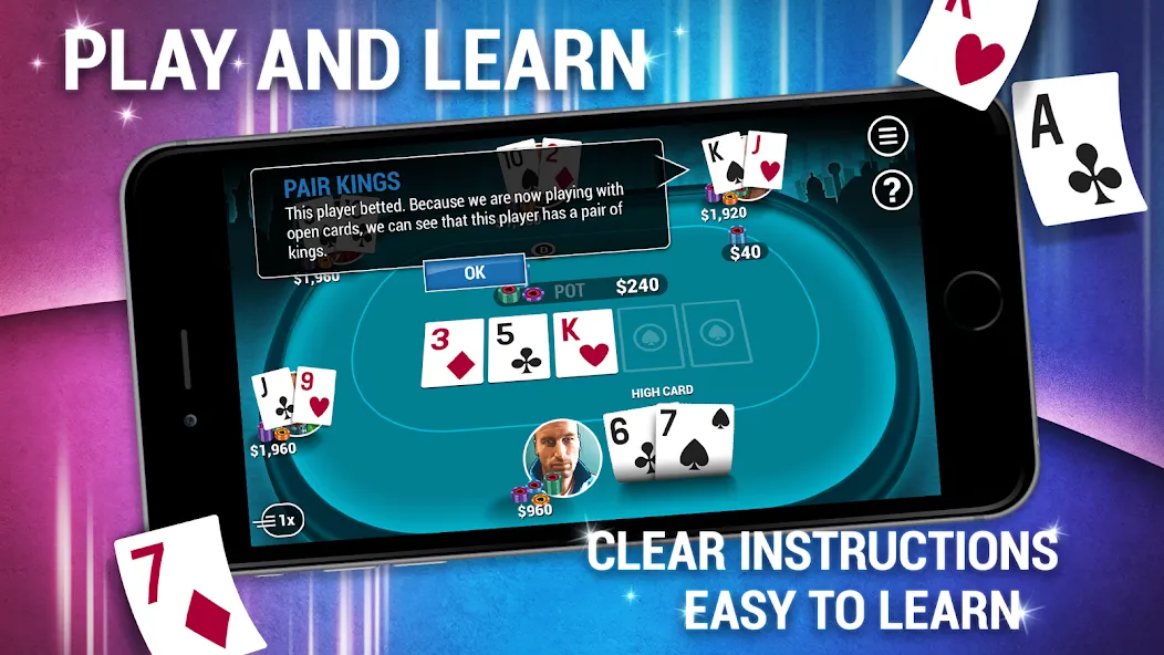 Взломанная Learn How To Play Texas Poker [MOD: бесконечные фишки и подсказки] на Андроид — скриншот 3
