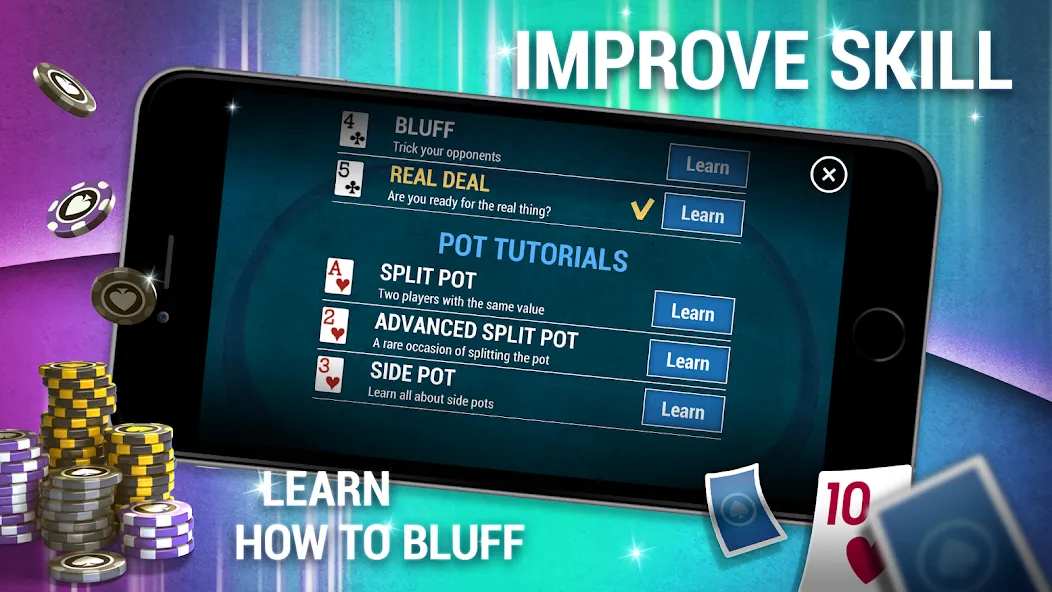 Взломанная Learn How To Play Texas Poker [MOD: бесконечные фишки и подсказки] на Андроид — скриншот 4
