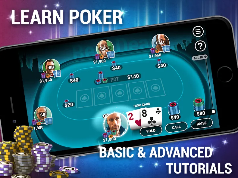 Взломанная Learn How To Play Texas Poker [MOD: бесконечные фишки и подсказки] на Андроид — скриншот 5