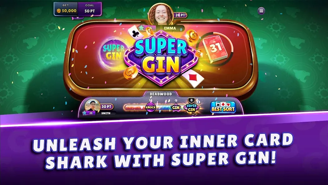 Скачать взлом Gin Rummy Super - Card Game [MOD: безлимитные монеты и открытые функции] — скриншот 1
