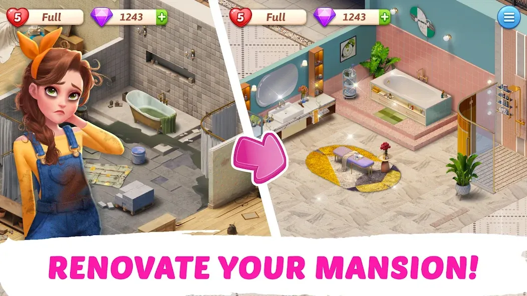 My Story - Mansion Makeover [MOD: безлимитные монеты и бесплатный ремонт] (Бесплатно / APK) — скриншот 2