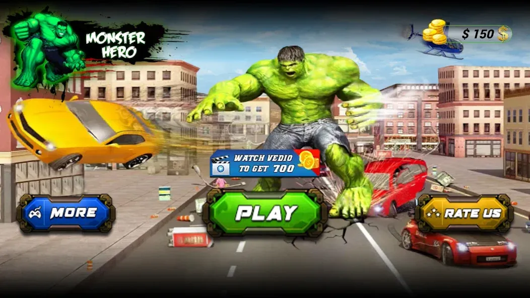 Скачать Monster Superhero: Green Fight [MOD: безлимитные деньги и здоровье] — скриншот 1