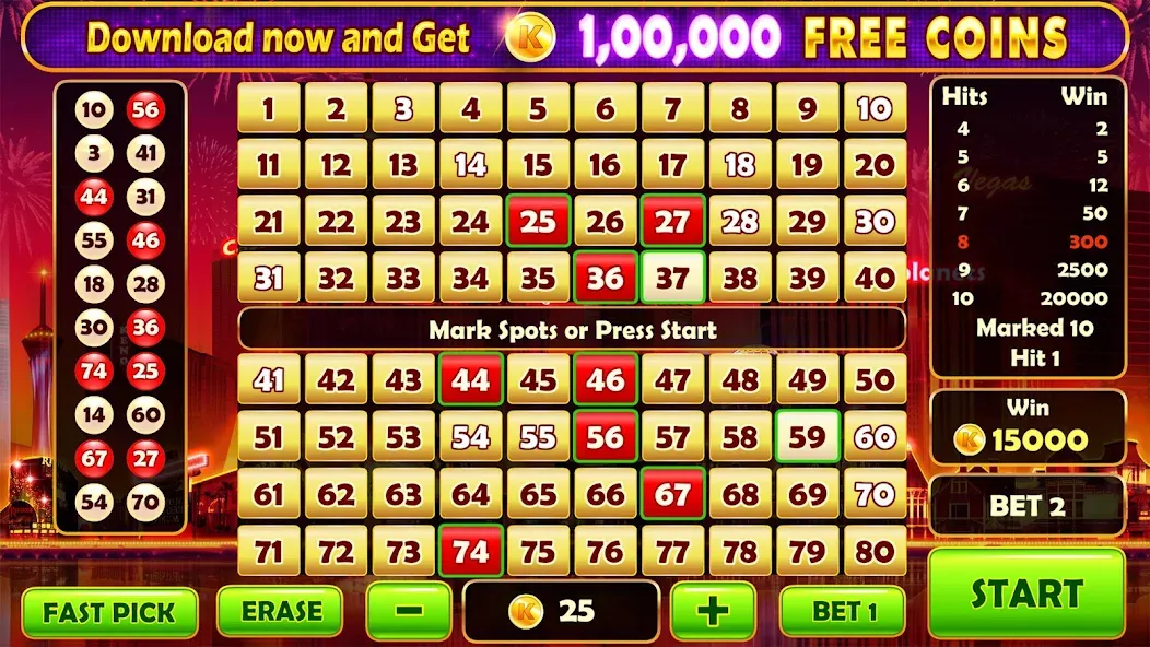 Взломанная Keno Prime - Super 3X Payout [MOD: утроенные выплаты и безлимитные монеты] на Андроид — скриншот 2
