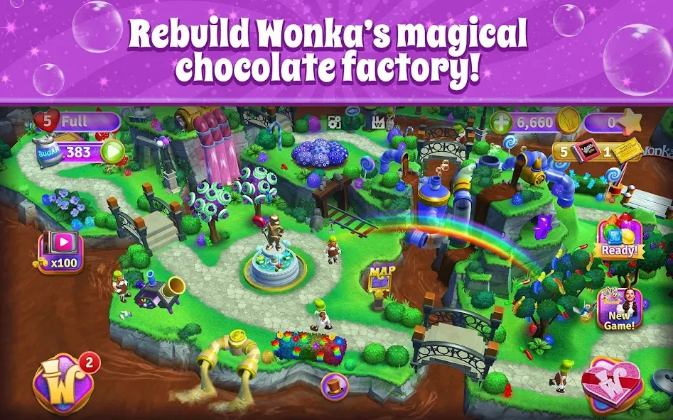 Wonka's World of Candy Match 3 [MOD: безлимитные жизни и монеты] (Бесплатно / APK) — скриншот 1