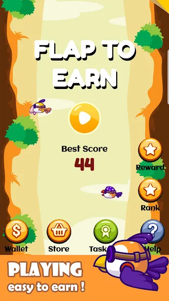 Flap To Earn [MOD: бесконечные монеты и быстрый полёт] последняя версия — скриншот 1
