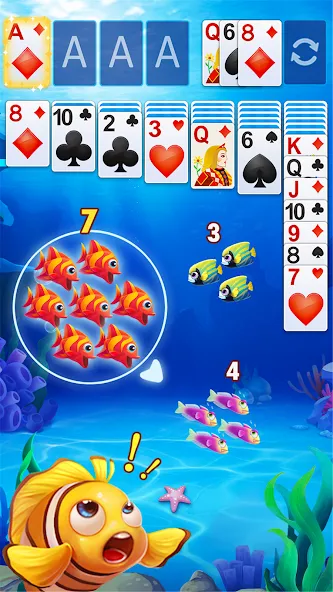 Взломанная Solitaire Fish [MOD: много монет и подсказки без ограничений] на Андроид — скриншот 1