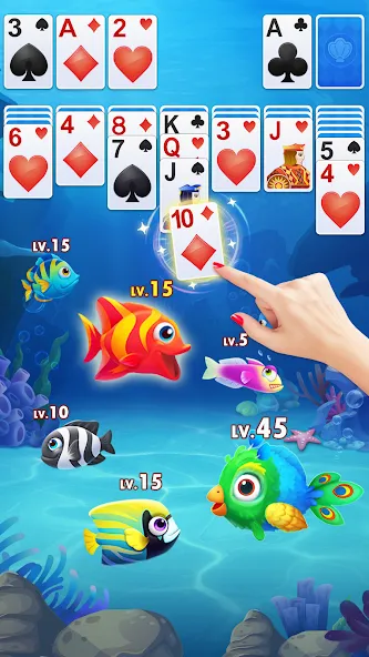 Взломанная Solitaire Fish [MOD: много монет и подсказки без ограничений] на Андроид — скриншот 2