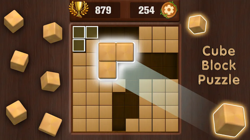 Взломанная Wooden Cube Block Puzzle [MOD: без рекламы и бесконечные подсказки] на Андроид — скриншот 1