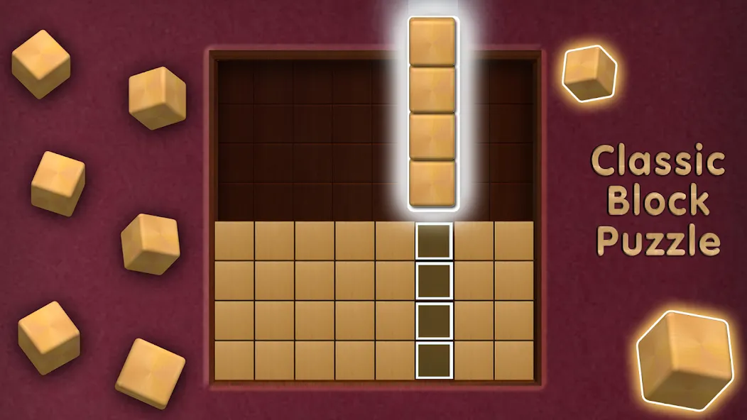 Взломанная Wooden Cube Block Puzzle [MOD: без рекламы и бесконечные подсказки] на Андроид — скриншот 2