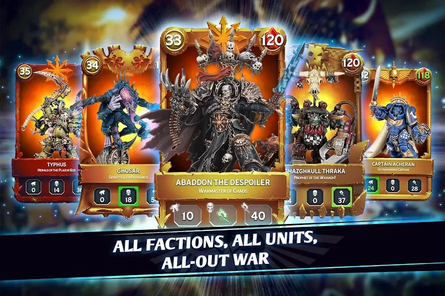 Скачать взлом Warhammer Combat Cards - 40K [MOD: безлимитные деньги и карты] — скриншот 1