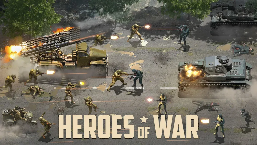 Скачать взлом Heroes of War: Idle army game [MOD: безлимитные ресурсы и усиленная армия] — скриншот 1