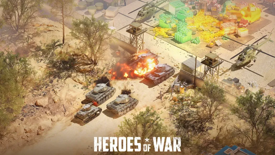Скачать взлом Heroes of War: Idle army game [MOD: безлимитные ресурсы и усиленная армия] — скриншот 2