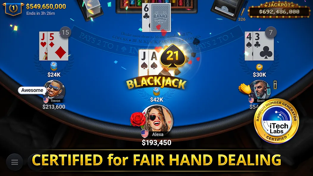 Blackjack Championship [MOD: безлимитные фишки и открытые столы] последняя версия — скриншот 1