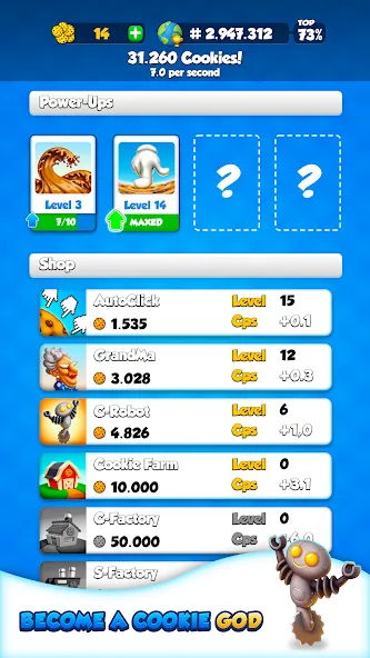 Взломанная Cookie Clickers™ [MOD: безлимитные печенья и ускоренный клик] на Андроид — скриншот 3
