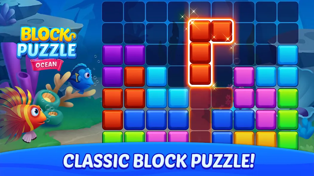 Скачать Block Puzzle Ocean [MOD: безлимитные подсказки и монеты] — скриншот 1