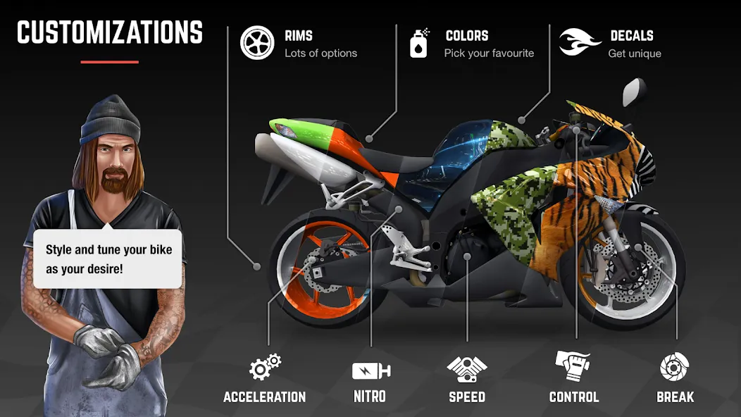 Скачать Racing Fever: Moto [MOD: безлимитные деньги и все мотоциклы открыты] на телефон — скриншот 3