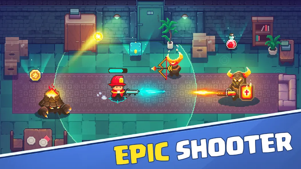 Взломанная Firefighter: pixel shooter [MOD: безлимитные деньги и улучшенное оружие] на Андроид — скриншот 1