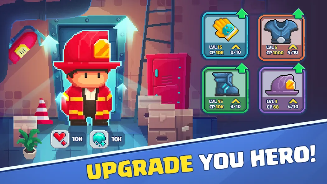 Взломанная Firefighter: pixel shooter [MOD: безлимитные деньги и улучшенное оружие] на Андроид — скриншот 5
