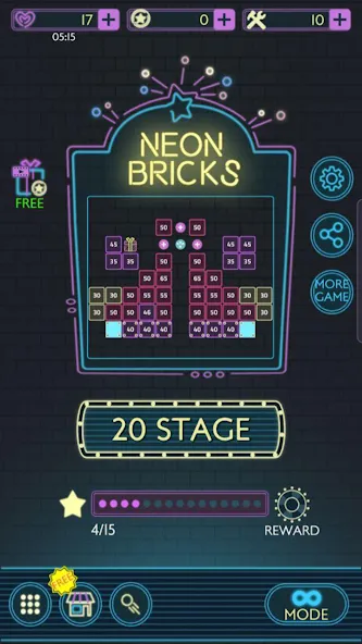 Neon bricks [MOD: неонные блоки и бесконечные жизни] последняя версия — скриншот 1