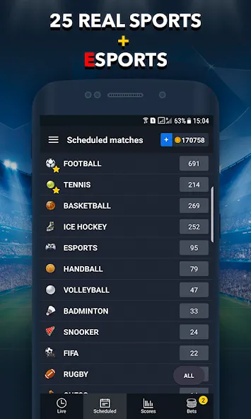 Sports Betting Game - BETUP [MOD: безлимитные ставки и высокий выигрыш] (Бесплатно / APK) — скриншот 3