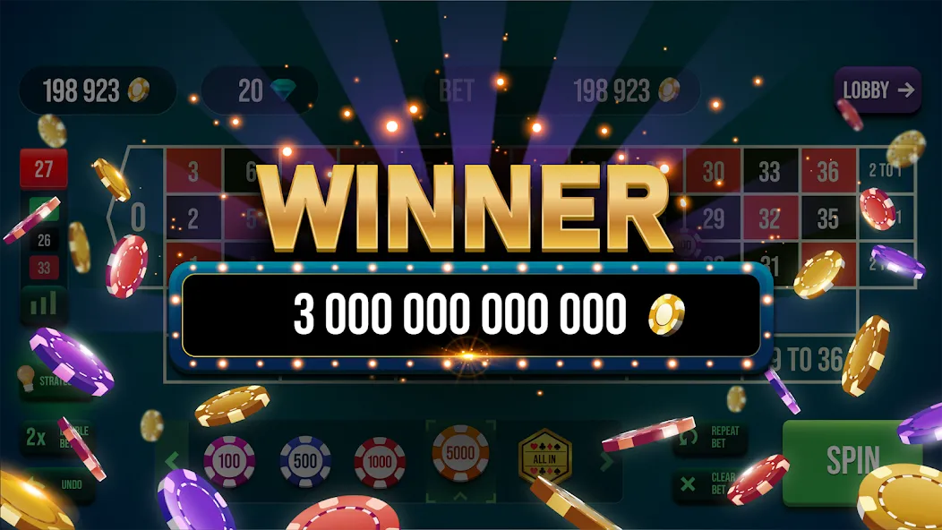 Скачать взлом Roulette All Star: Casino Game [MOD: безлимитные фишки и открыты все столы] — скриншот 5