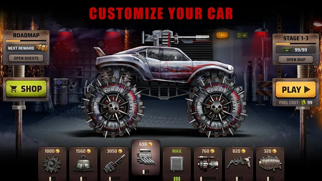 Скачать Zombie Hill Racing: Earn Climb [MOD: безлимитные деньги и топливо] на телефон — скриншот 1