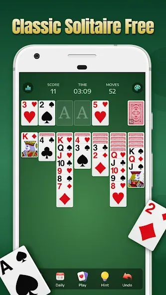 Взломанная Solitaire - Classic Card Games [MOD: безлимитные подсказки и отмены] на Андроид — скриншот 1