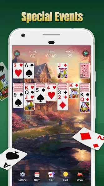 Взломанная Solitaire - Classic Card Games [MOD: безлимитные подсказки и отмены] на Андроид — скриншот 3